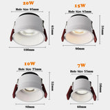 Dimmable Recessed Deep Anti-Glare COB LED Downlights 7W 10W 15W 20W LED Ceiling Spot Lights AC85~265V Indoor Background Lighting