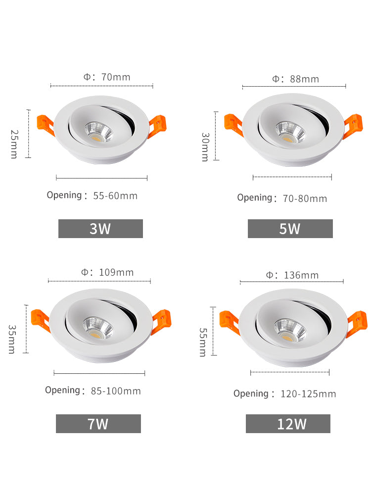 BRGT LED Spotlights Recessed Ceiling Lamp Aluminum White 3W 5W 7W 12W Rotatable Downlight 110V 220V For Kitchen Home Indoor Lighting