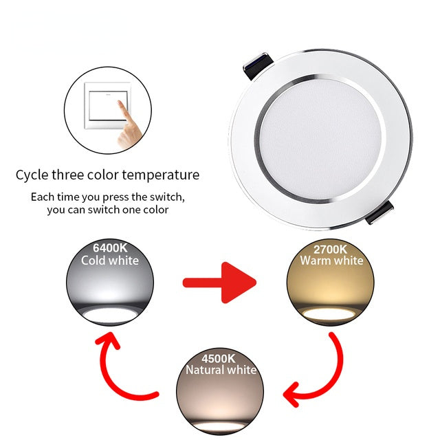 LED Downlight Recessed Ceiling Lamp 5W 9W 12W 15W Three-color dimmable/Cold white/Warm white 10PCS led Spotlight AC 220V