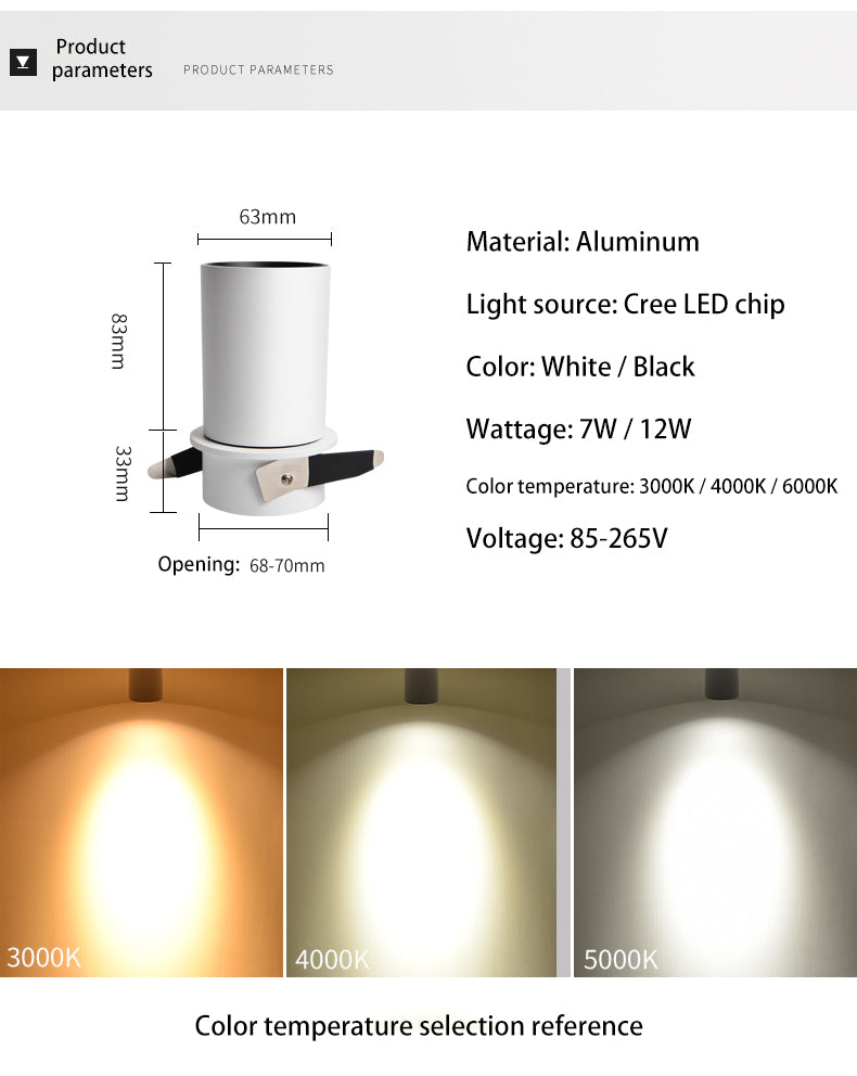 BRGT LED Spotlights 7W 12W Recessed White Black Ceiling Lamp Aluminum Adjustable Foco Downlight For Kitchen Home Indoor Lighting