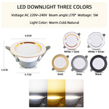 Downlight 3W 5W led Downlight AC220V 240V six color recessed led downlight lamps Kitchen living room Indoor recessed downlight