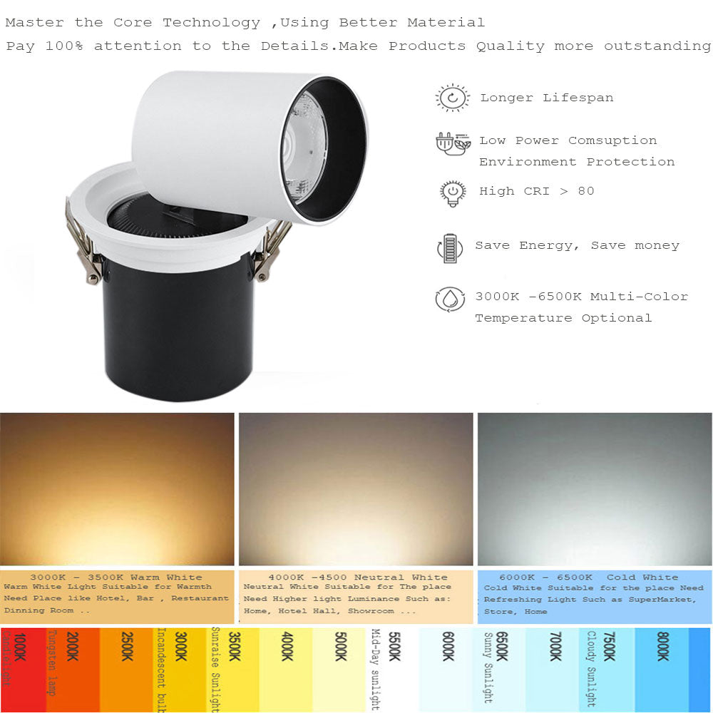 LED Downlight Foldable 7W 10W 12W 20W 30W LED Spotlight Stretchable 4pcs Down light LED with  Philips High CRI AC85-265V