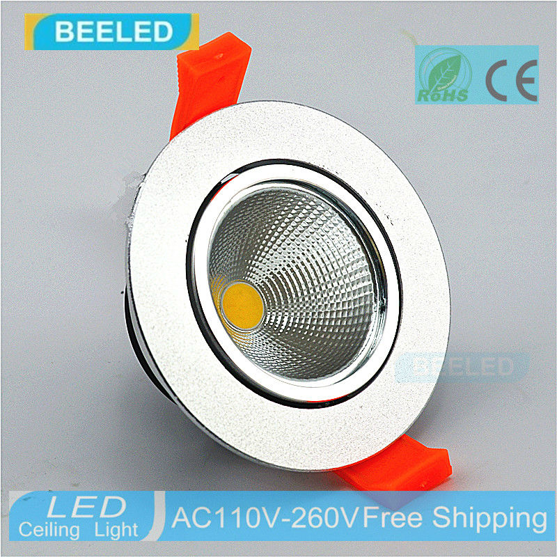 LED COB downlight Recessed 3W 5W 7W silver aluminum body LED Ceiling lights Spot Light Lamp Cool white warm white led lamp