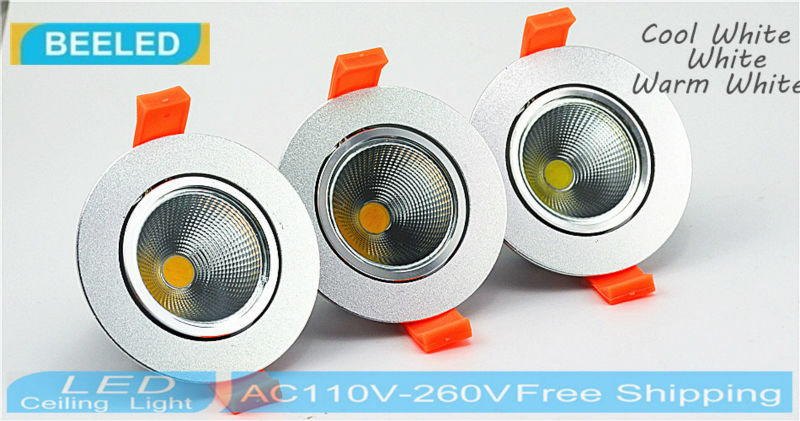 LED COB downlight Recessed 3W 5W 7W silver aluminum body LED Ceiling lights Spot Light Lamp Cool white warm white led lamp