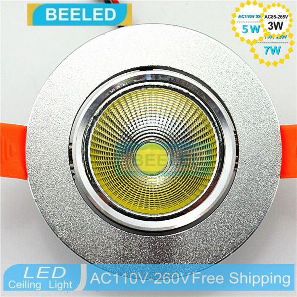 LED COB downlight Recessed 3W 5W 7W silver aluminum body LED Ceiling lights Spot Light Lamp Cool white warm white led lamp