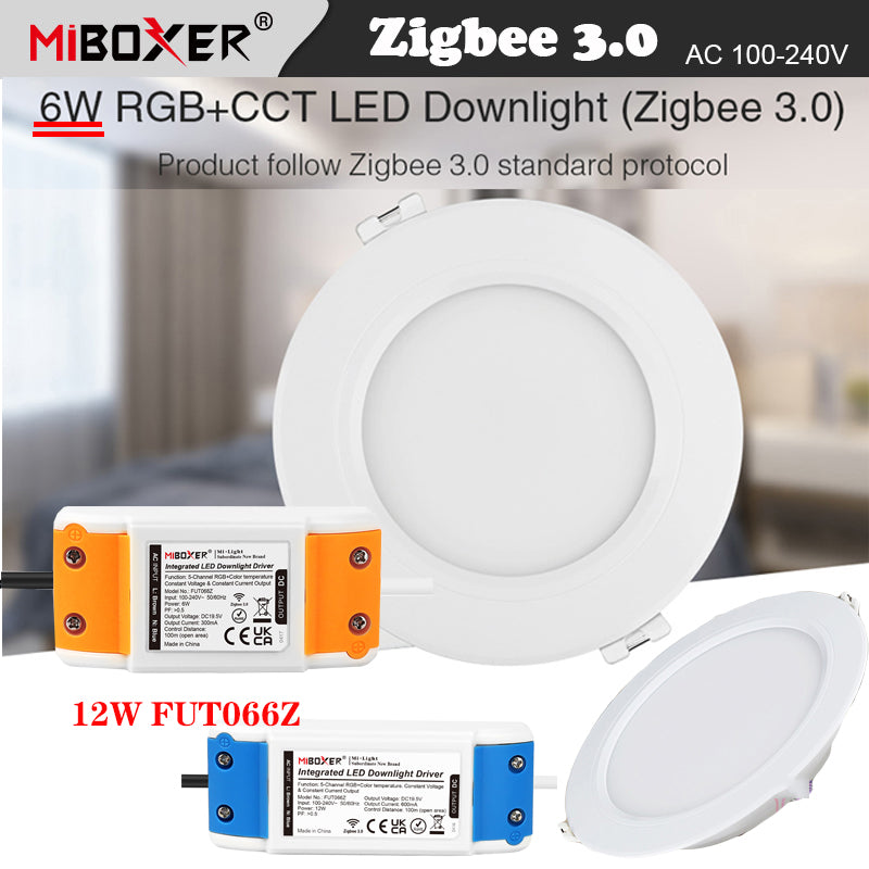 Miboxer Zigbee 3.0 6W/12W RGB+CCT LED Downlight FUT066Z FUT068Z 2700-6500K Ceiling Light Round Panel lamp