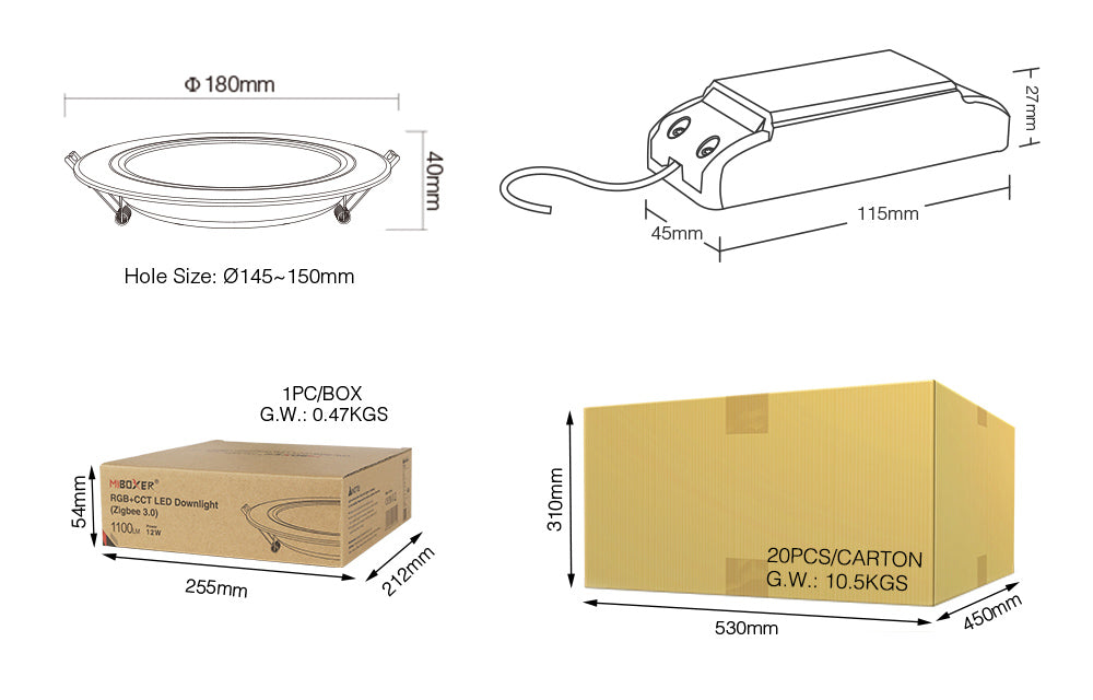 Miboxer Zigbee 3.0 6W/12W RGB+CCT LED Downlight FUT066Z FUT068Z 2700-6500K Ceiling Light Round Panel lamp