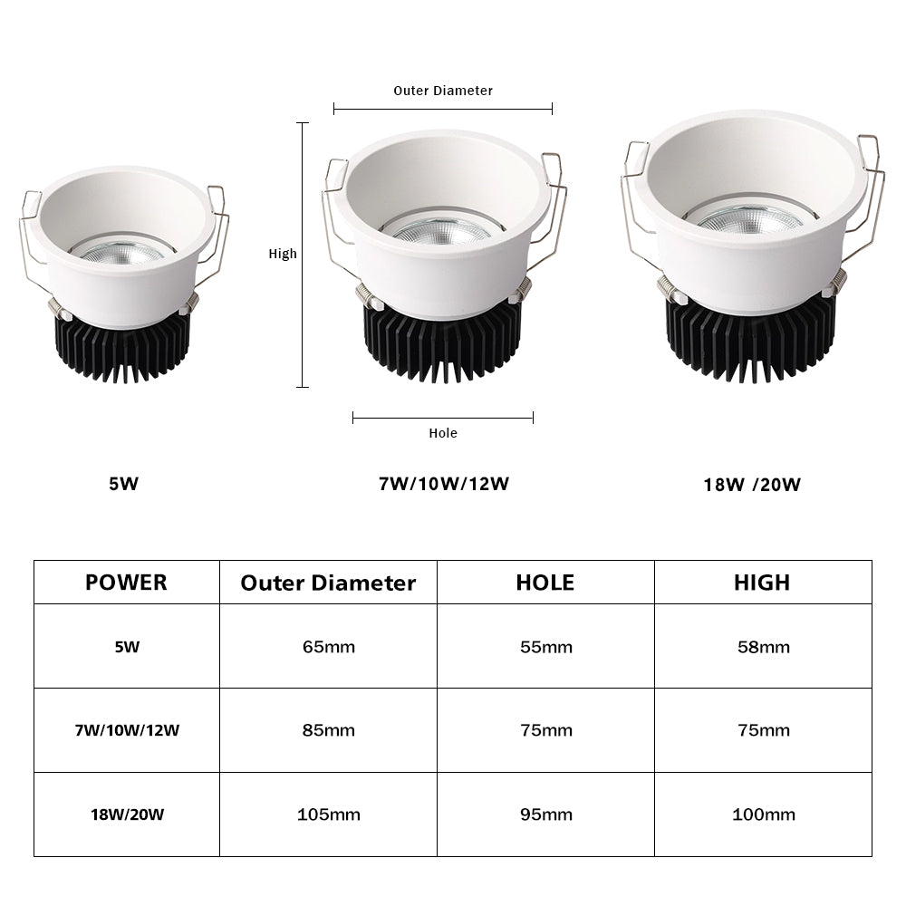 Narrow Side Downlight Embedded Led Ceiling Downlight Anti glare Recessed Ceiling Lamp Lighting 5W 7W 12W Dimmable For Home Room