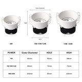 Narrow Side Downlight Embedded Led Ceiling Downlight Anti glare Recessed Ceiling Lamp Lighting 5W 7W 12W Dimmable For Home Room