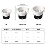 Narrow Side Downlight Embedded Led Ceiling Downlight Anti glare Recessed Ceiling Lamp Lighting 5W 7W 12W Dimmable For Home Room