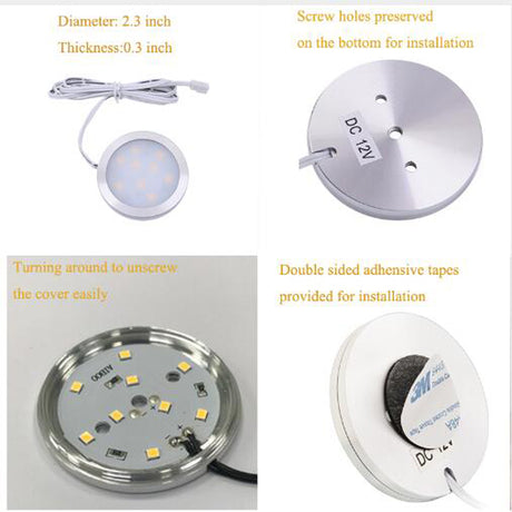 LED Downlight Under Cabinet Light DC12V 2.5W Dimmable LED Downlight Puck Light for Home Kitchen Showcase Cupboard Warm White