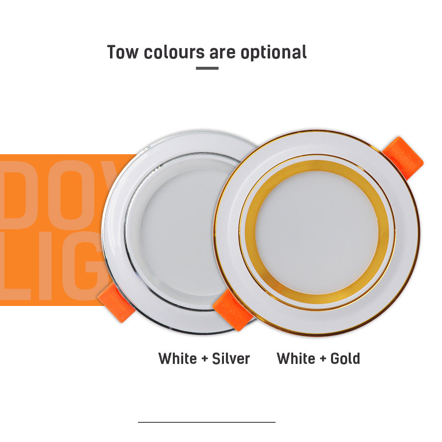 LED Ceiling Tricolor  Lights Downlight  Frosted  Lens, 220V 5W Anti-glare and Scratch Resistant FOR  Indoor Lighting