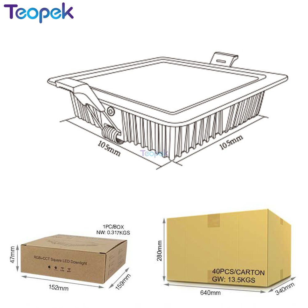 MiBoxer FUT064 9W RGB+CCT Square Led Downlight Color temperature Brightness Adjustable Wireless WIFI APP Control 100-240V 720LM