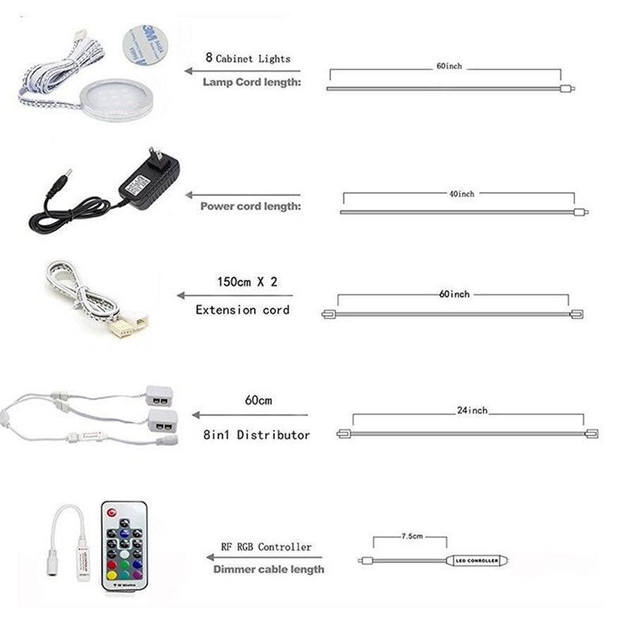 Home Kitchen Furniture Decoration Lighting RGB LED Downlight 4x2W Under Cabinet Spotlight + RF Remote Control + Adapter High Quality