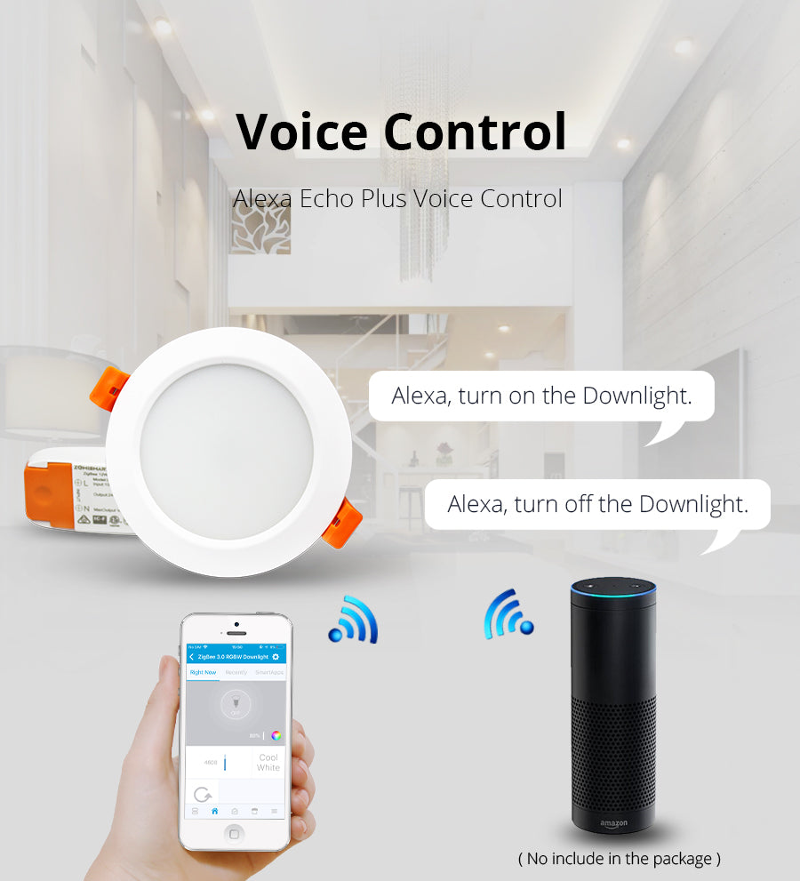 Benexmart ZigBee 3.0 Led Recessed Ceiling Light Support Downlight RGBCW 3.5 Inch 12w Alexa Google Home Smart things App Control