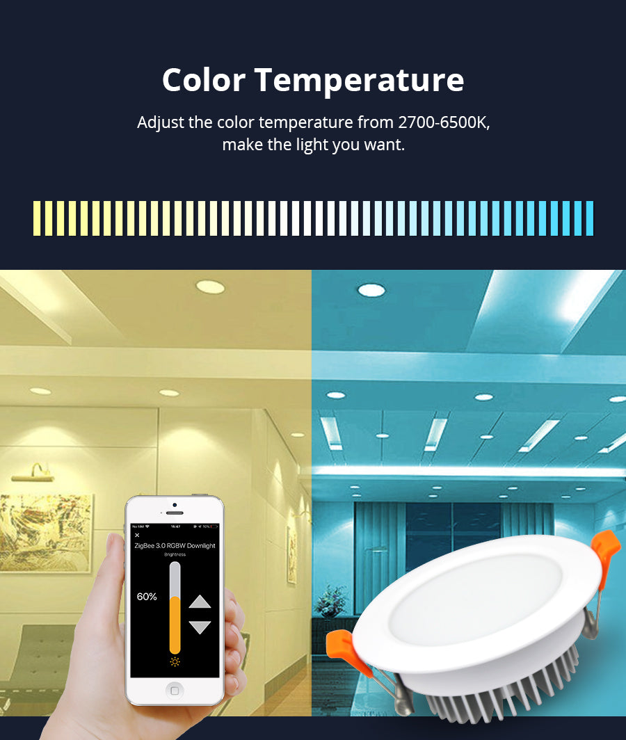 Benexmart ZigBee 3.0 Led Recessed Ceiling Light Support Downlight RGBCW 3.5 Inch 12w Alexa Google Home Smart things App Control