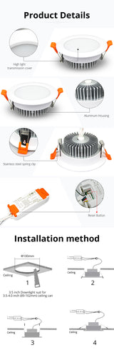 Benexmart ZigBee 3.0 Led Recessed Ceiling Light Support Downlight RGBCW 3.5 Inch 12w Alexa Google Home Smart things App Control