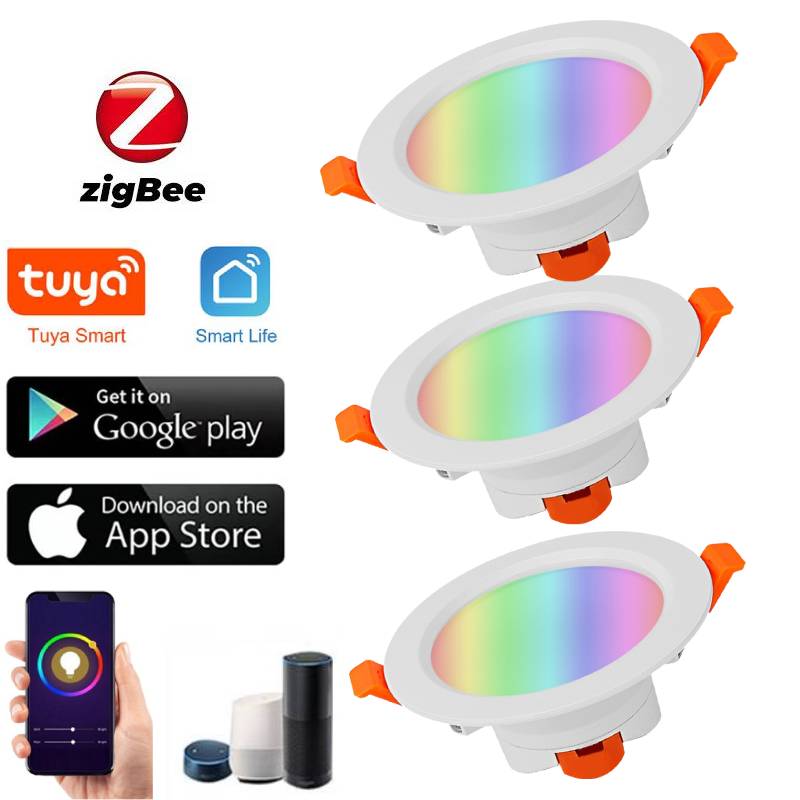 Tuya Zigbee RGB LED Downlight Smart Spot Ceiling Light Music Rhythm Smart Gateway Voice Control By Alexa Google Smart Home