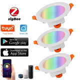 Tuya Zigbee RGB LED Downlight Smart Spot Ceiling Light Music Rhythm Smart Gateway Voice Control By Alexa Google Smart Home