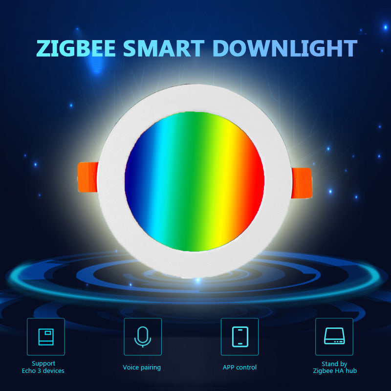 Tuya Zigbee RGB LED Downlight Smart Spot Ceiling Light Music Rhythm Smart Gateway Voice Control By Alexa Google Smart Home