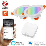 Tuya Zigbee RGB LED Downlight Smart Spot Ceiling Light Music Rhythm Smart Gateway Voice Control By Alexa Google Smart Home