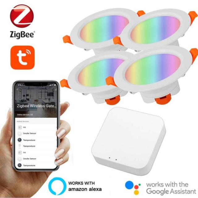 Tuya Zigbee RGB LED Downlight Smart Spot Ceiling Light Music Rhythm Smart Gateway Voice Control By Alexa Google Smart Home