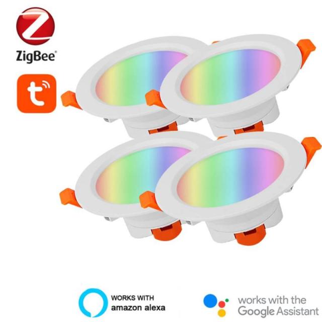 Tuya Zigbee RGB LED Downlight Smart Spot Ceiling Light Music Rhythm Smart Gateway Voice Control By Alexa Google Smart Home