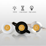 Mini Spot 1W LED Recessed Downlight White/Black/Grey Cabinet Light Recessed Ceiling Spot Light Embedded Down Light