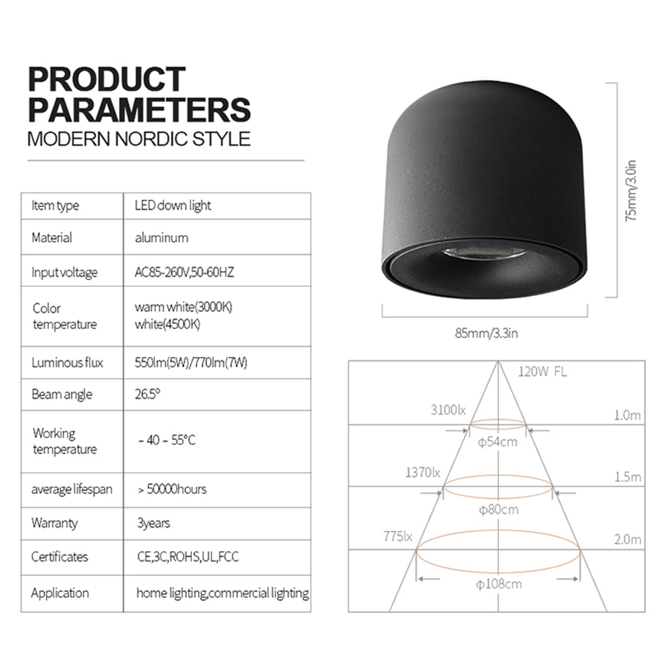 LED Downlight Ceiling Spotlights Living Lamp Nordic Lighting For Kitchen Aisle Spot Light Surface Mounted AC90-260V