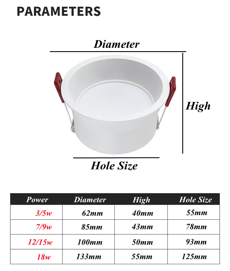 LED Recessed Downlight 7W 9W 12W 15W Round White Led Ceiling Spot Light AC220V Dimmable Anti-Glare Indoor Background