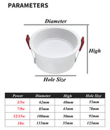 LED Recessed Downlight 7W 9W 12W 15W Round White Led Ceiling Spot Light AC220V Dimmable Anti-Glare Indoor Background