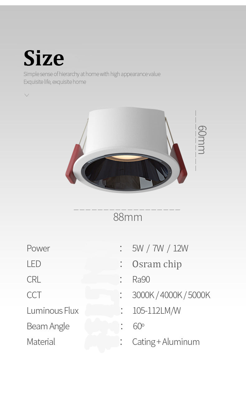 Deep Anti-glare Spotlight Led Ceiling Light Living Room Embedded LED Lighting Narrow Side Wall Washer Lights Home COB Downlight