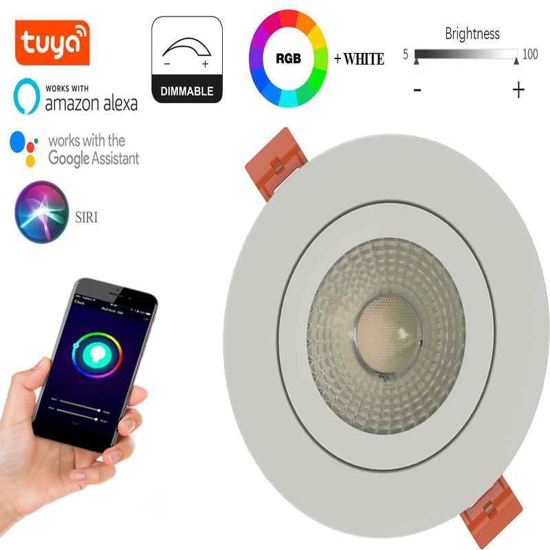 Work with Google Alexa Tuya Siri Smart Control RGBW Recessed LED Dimmable Downlight 9W Angle Adjustable Spot Light Ceiling Lamp