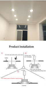 LED Square Down Lights 3W 5W 7W Recessed Dimmable Downlights 110V 220V Spot Indoor Ceiling Home Lighting