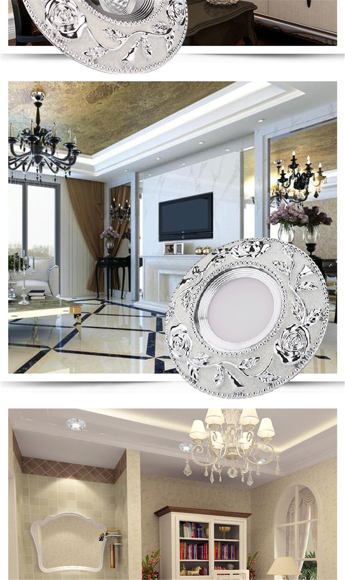 European Round Silver Garland Led Downlights 3W 5W 7W Cob Adjustable Angle Living Room Indoor Home Deco 110V 220V Recessed Lamp