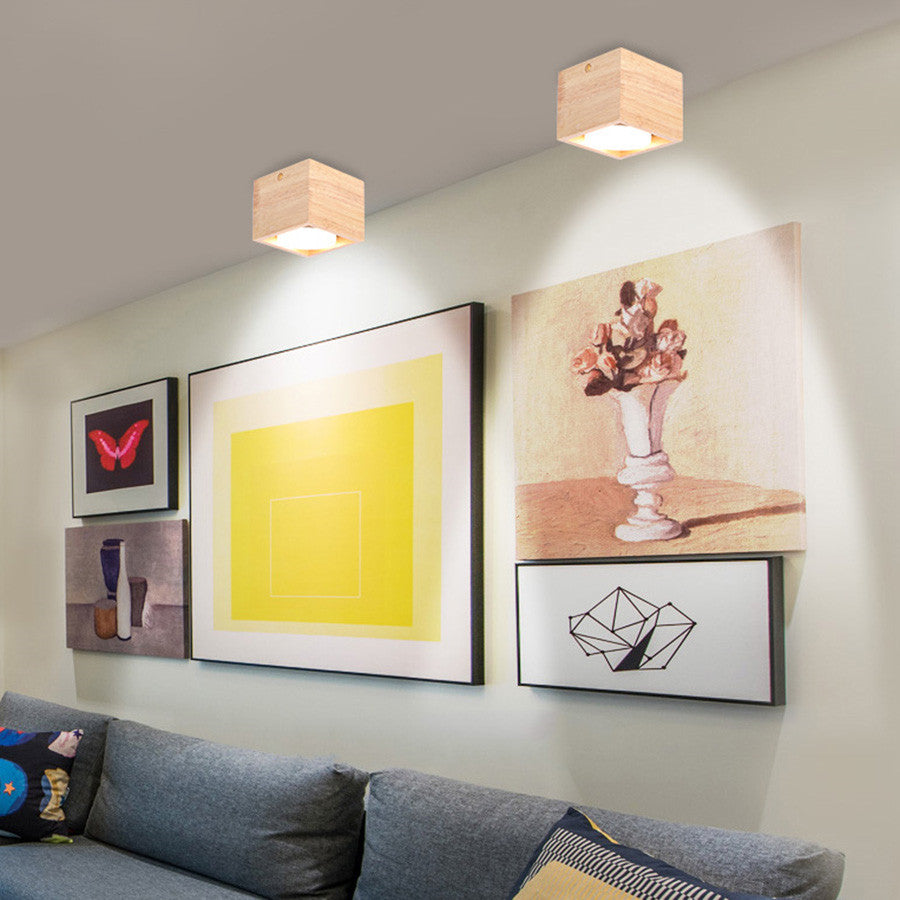 Modern Downlight LED Surface Mounted Ceiling Light Square Wood Color 9W 18W Spotlight For Dining Living Room