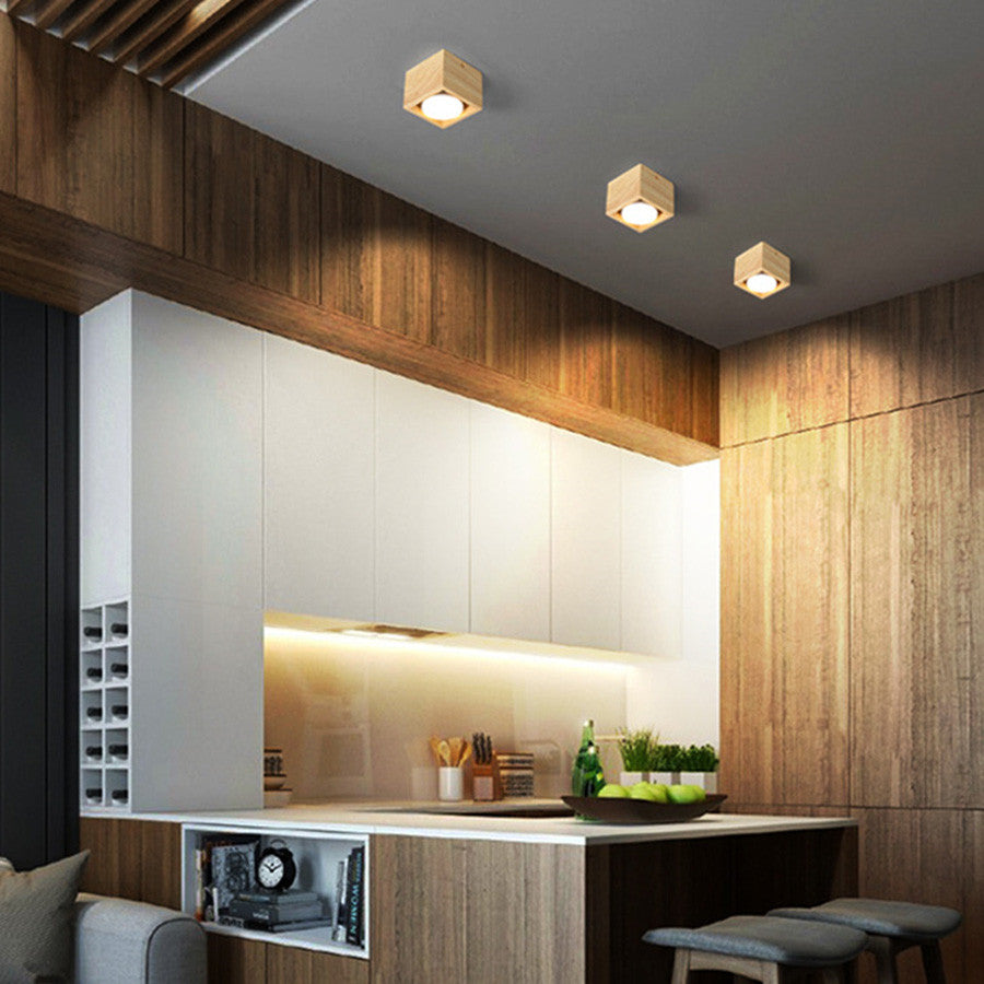 Modern Downlight LED Surface Mounted Ceiling Light Square Wood Color 9W 18W Spotlight For Dining Living Room