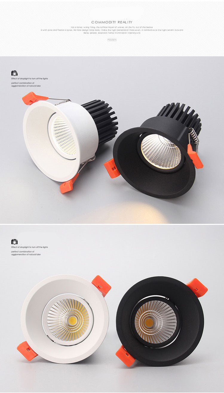 Dimmable LED downlight, 7W, 10W, 12W, 85-265V, COB, dimmable COB spotlight, downlight, ceiling light