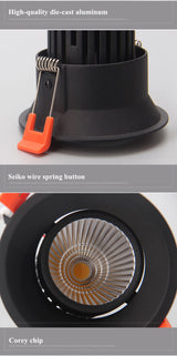 Dimmable LED downlight, 7W, 10W, 12W, 85-265V, COB, dimmable COB spotlight, downlight, ceiling light