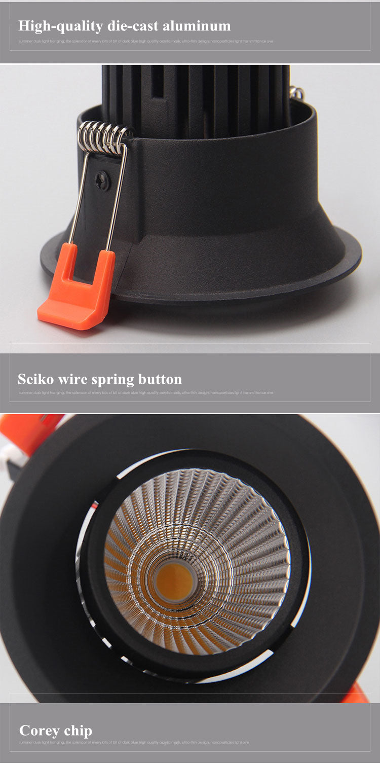 Dimmable LED downlight, 7W, 10W, 12W, 85-265V, COB, dimmable COB spotlight, downlight, ceiling light