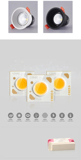 Dimmable LED downlight, 7W, 10W, 12W, 85-265V, COB, dimmable COB spotlight, downlight, ceiling light