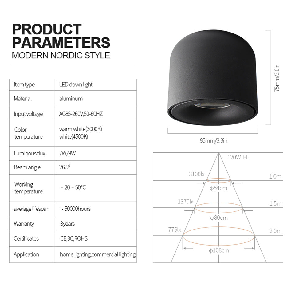 Surface Mounted Ceiling Downlight Ceiling Fixtures COB Led Spot Light For Living Room Bedroom Bathroom Corridor Decoration Light