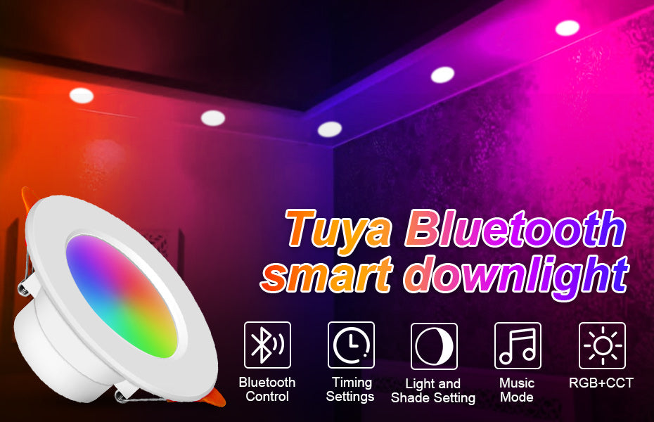 Tuya Bluetooth LED Downlight 10W RGB CW WW Dimmable Ceiling Lamp Smart Life APP Control Upgrade Wifi For Kitchen Use Gateway