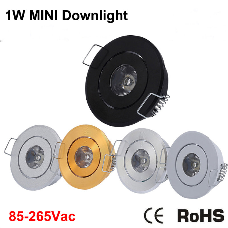 1W Mini led Downlight Cabinet Recessed Spot light led Driver Pure Nature Warm white and White Silver Black body AC85-265V