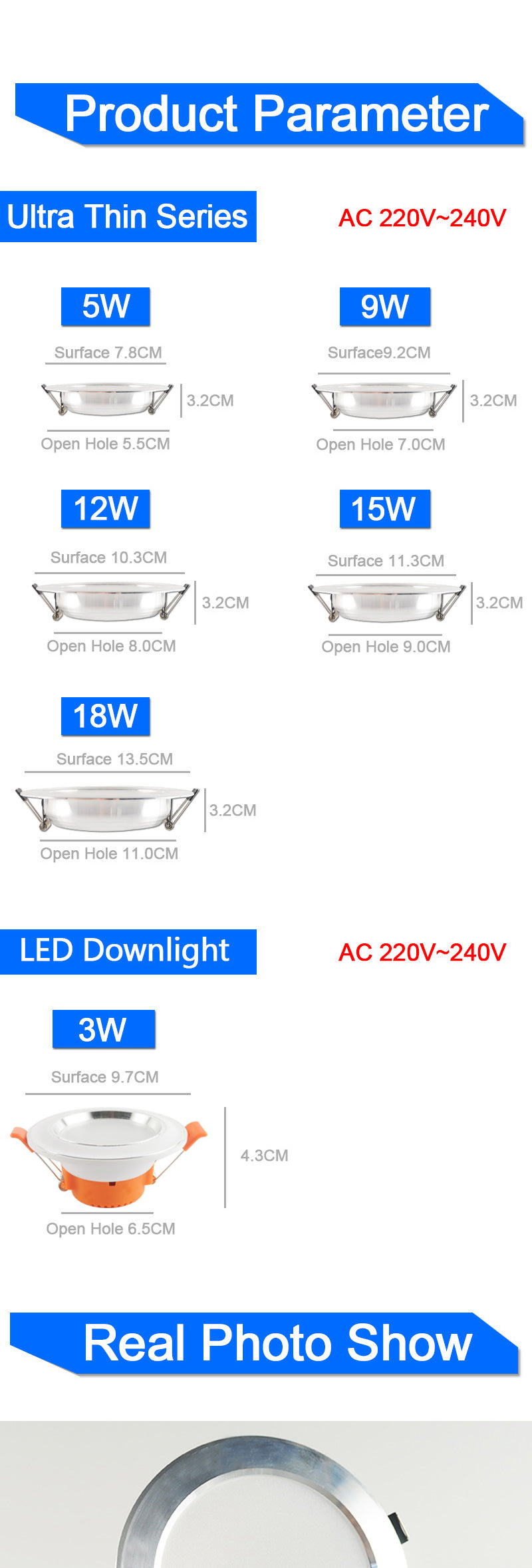LED Downlight 3w 5w 7w 9w 12w 18w Round Recessed Lamp spot led bulb AC 220V 240V downlight Indoor LED Spot Lighting Kitchen