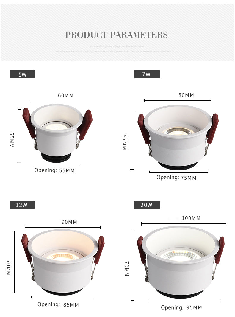 BRGT LED Spot Lights Recessed Downlight Aluminum Ceiling 5W 7W 12W 20W Cut Size 75mm Focus Lamp 110V 220V For Kitchen Home Indoor Lighting