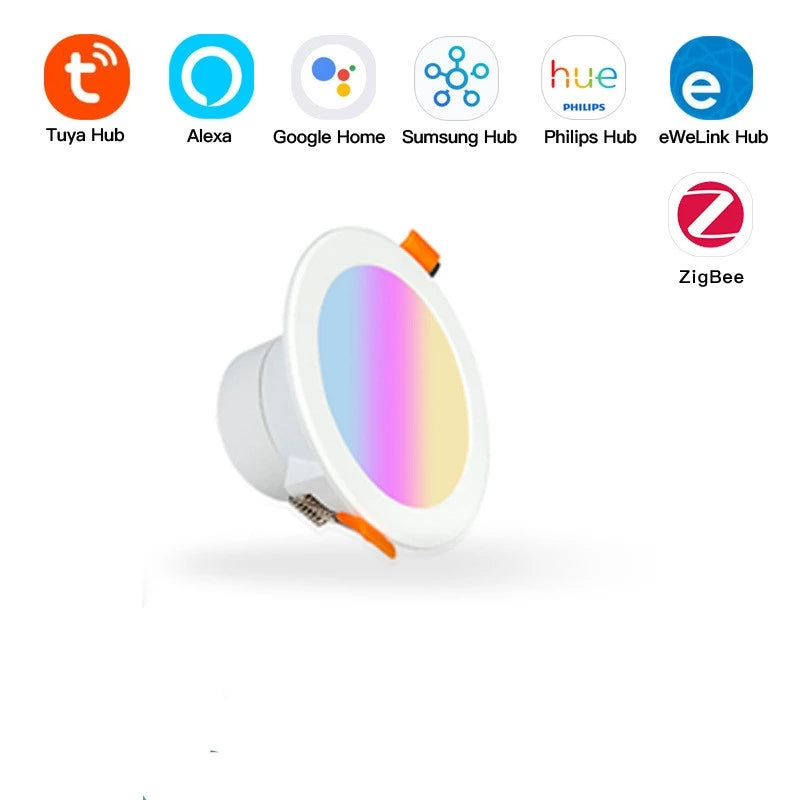 ZigBee Smart 12W LED Downlight WiFi APP Dimming Round Light 16 Million Colors Works With Tuya Alexa Google Home Gateway Control