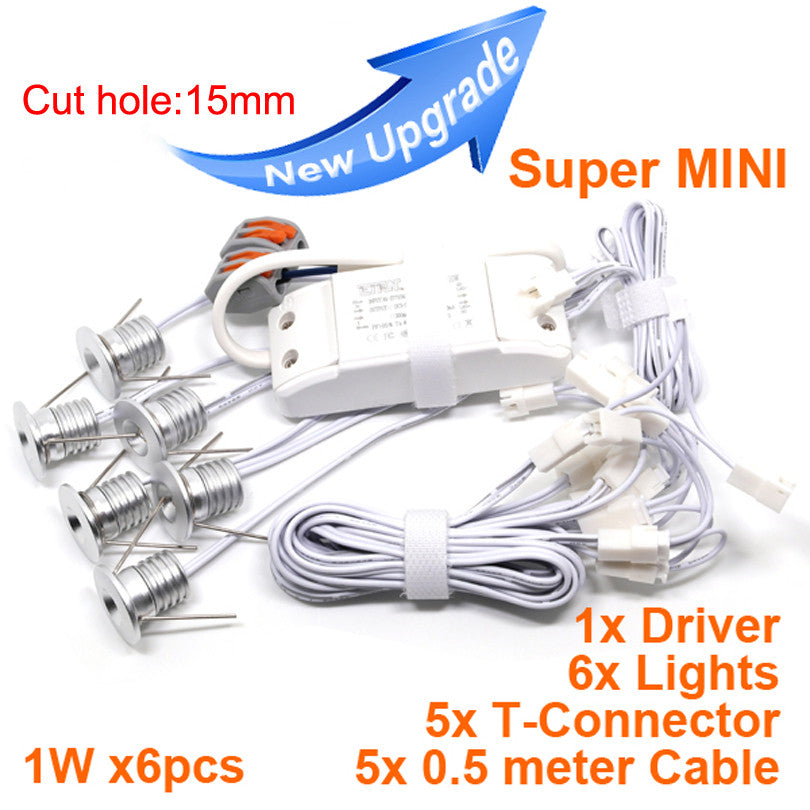 NEW Super MINI 1W x 6pcs 6W LED Downlights Under Cabinet Light Spotlight For Jewelry Lighting Night Lamp