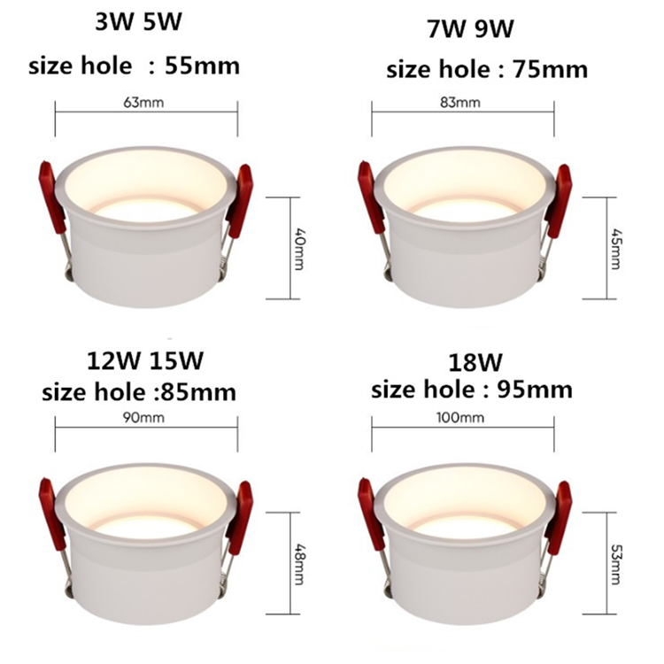 Dimmable LED COB Recessed Downlight 3w 5W 7W 12W 15W 18w Round White LED Ceiling Spot Light