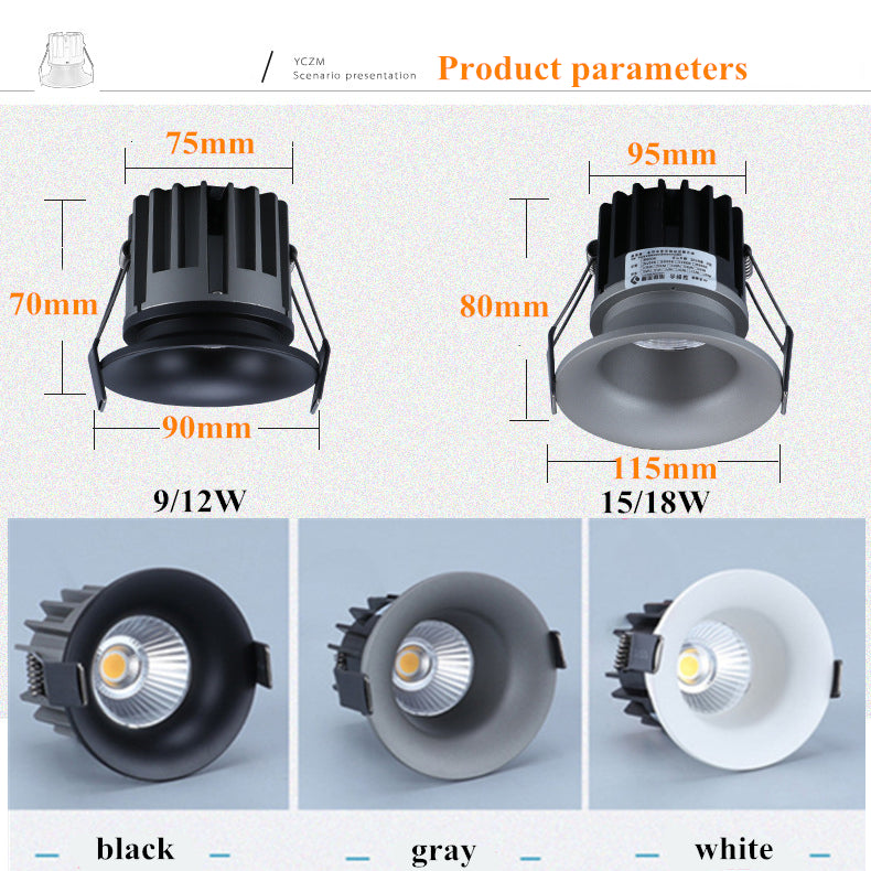 Dimmable embedded LED downlight COB ceiling spotlight 9W 12W 15W 18W LED light indoor lighting led panel light